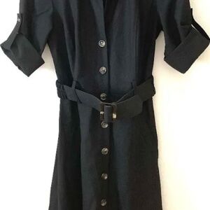 Ann Taylor Black Belted Button Up Dress